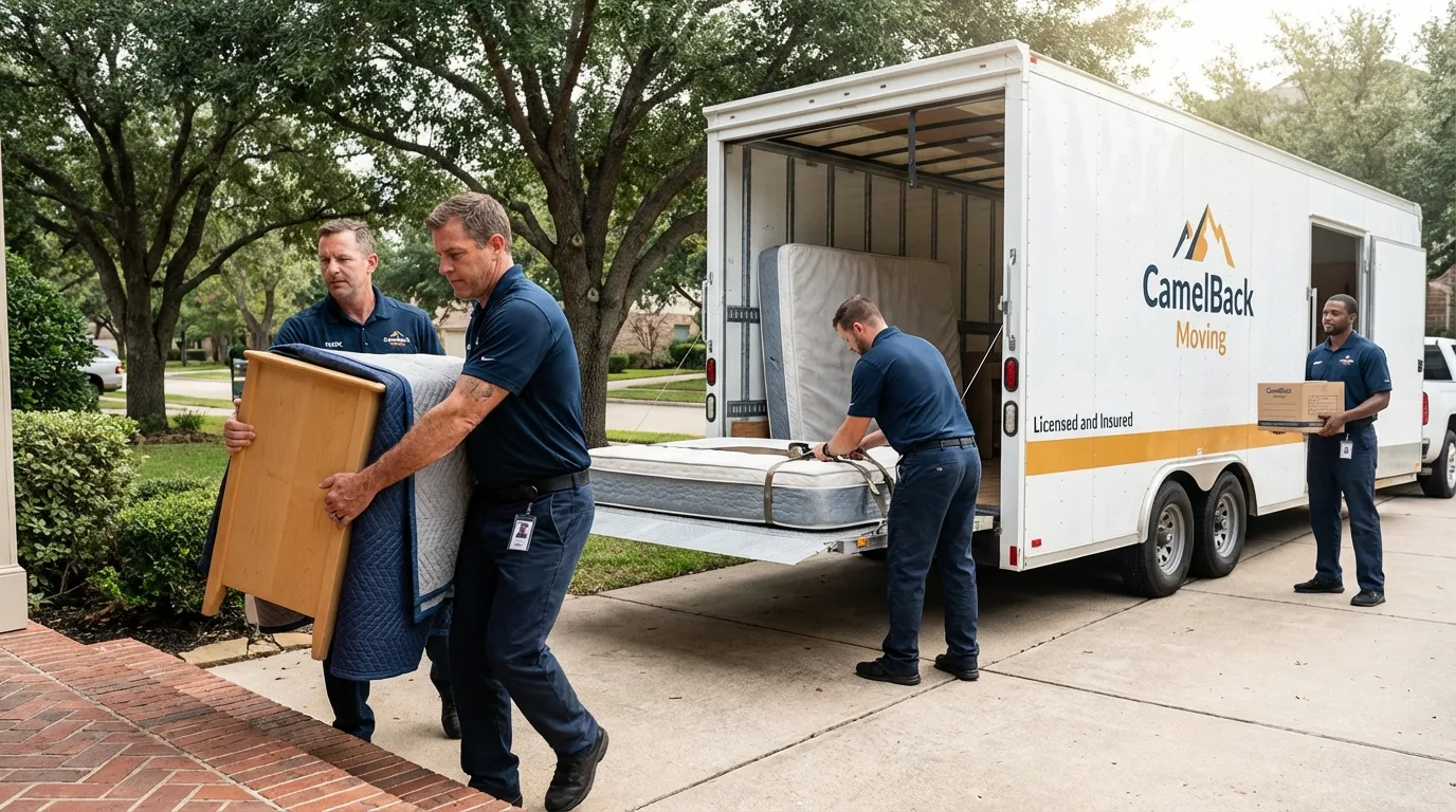 Crew loading residential truck for cross-state move from Richland, MO