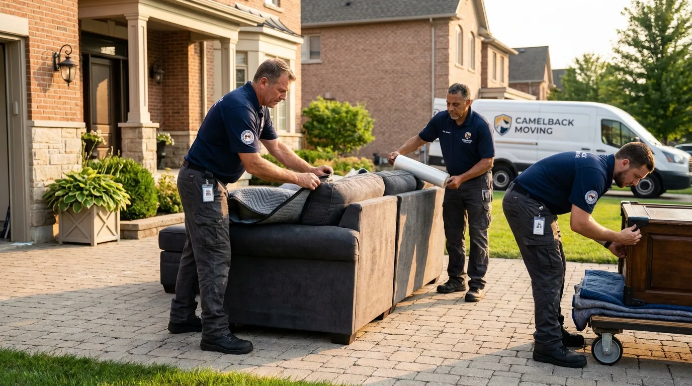 Large estate moving crew wrapping furniture in Richland, MO